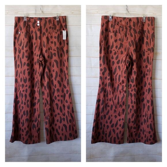 Maeve The Junie High-Rise Flare Stretchy Jeans Brown Motif Size 33 Animal Print - Picture 5 of 12